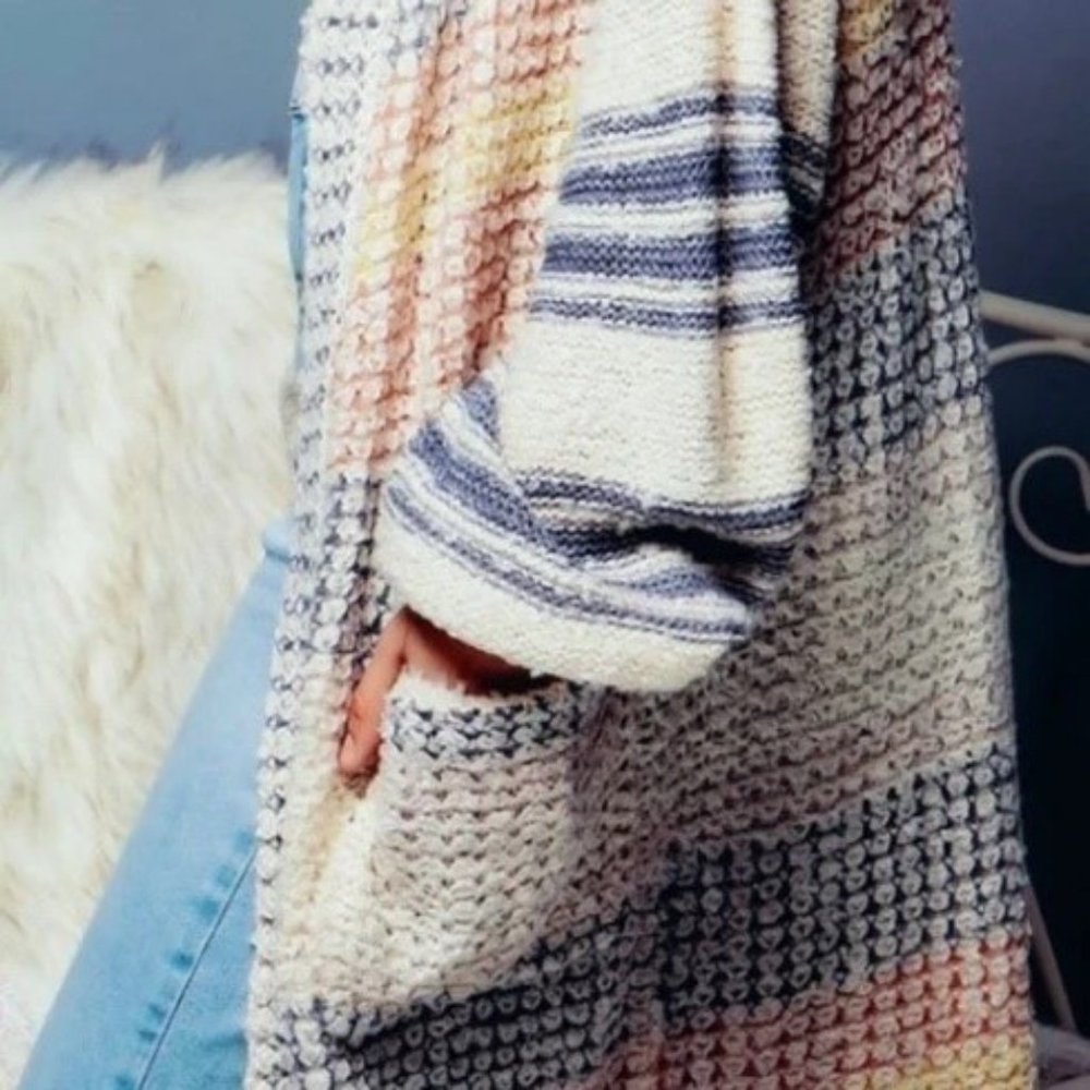 ✨4X HP✨ Oversized Boyfriend Striped Open Cardigan - M/L - Picture 5 of 15